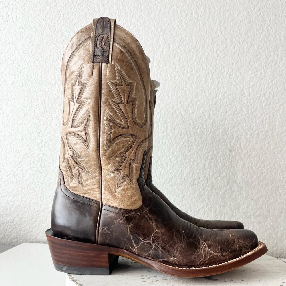 Rod Patrick Mens Cowboy Boots 9.5AA Antique Mocha Bison Brown Western Blunt Toe - Picture 2 of 12